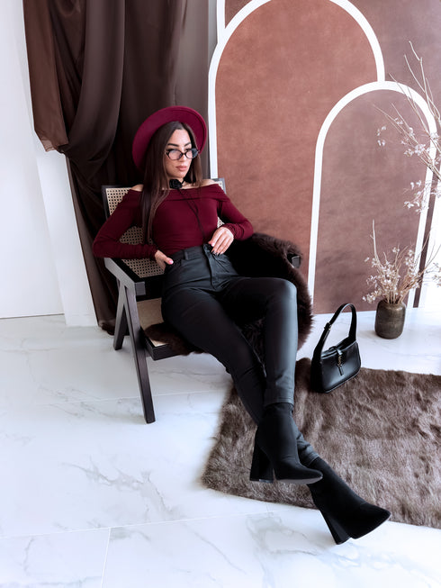 Ādas imitācijas bikses "THE 80'S SKINNY" SHW7309 - MELNAS